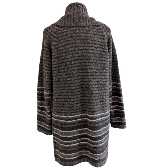 Emproved Long Cardigan Open Front Shawl Collar Brown Beige Cream Women's Small - Picture 4 of 12